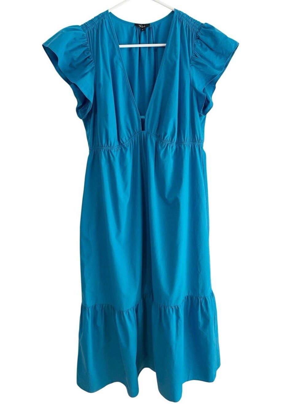 RAILS Tina Blue Midi Dress Size Medium Flutter Sleeve Ruffle Hem Blue Cotton - Picture 3 of 13